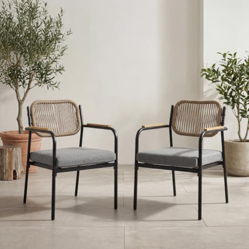 Ya-Home Gartenstühle 2er Set wetterfest, Balkonstühle Loungesessel Grau | Gartensessel Lounge sessel Outdoor mit 8 cm Sitzkissen, witterungsbeständig, Terrassenstühle für Garten Terrasse Balkon