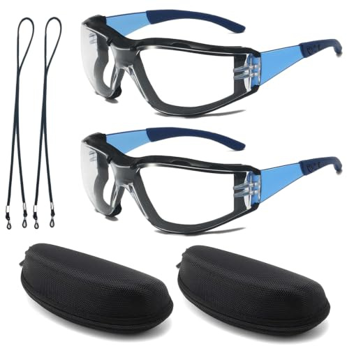 2 Pack Safety Glasses for Work, Anti Fog Safety Goggles with Case & Lanyard | Anti Scratch Eye Protection Glasses Protective Goggles for DIY Lab Grinding Gardening Various Working Environments