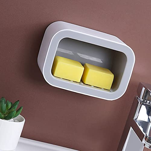 Yosoo Health Gear Väggmonterad Tvålställ Plastvägg Tvålställ med Sugskiva Punch Free Design Dränerande Lager och Enkel Rengöring för Badrum Kök Studenthem (1 lager grått)