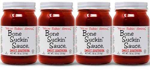 Bone Suckin' Sauce Sweet Southern BBQ Sauce, Gluten-Free, Non-GMO, Kosher, Sweetened with Cane Sugar & Molasses, All-Purpose Barbecue Sauce, For Ribs, Chicken, Pork, Beef (4 Count, Sweet Southern)
