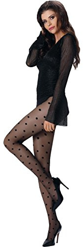 SENTELEGRI Sexy Ladies Fashion Design POLKA DOT Pattern Tights ROSE (Black, Medium)