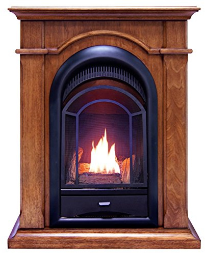 ProCom Dual Fuel Ventless Gas Fireplace System with Mantle, Thermostat Control, 4 Fire Logs, Use with Natural Gas or Liquid Propane, 10000 BTU, Heats up to 500 Sq. Ft., Apple Spice