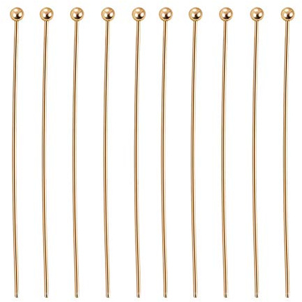 BENECREAT 100PCS 18K Real Gold Plated Ball Head pins, 35MM/1.4 Ball End Headpins for DIY Jewelry Findings Making Earrings Bracelets Necklaces Chains - 0.6mm/0.025 Thick