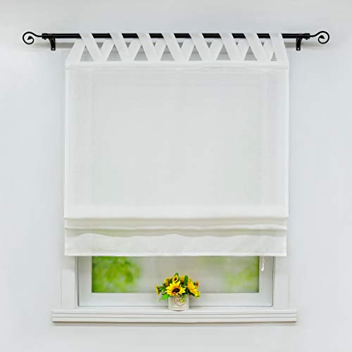 Joyswahl Raffrollo Halbtransparentes Unifarbiges Bändchenrollo »Mila« Schals mit Schlaufen Fenster Vorhänge BxH 140x140cm Weiß 1er Pack
