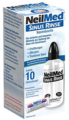 NeilMed Nasendusche + 10 Beutel Nasenspülsalz – Nasenspülung, Nasenreinigung, Sanfte Nasendusche gegen Allergien & Schnupfen