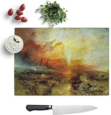 Kitchen Chopping Board Glass - J.M.W. Turner (Joseph Mallord William Turner) The Slave Ship - Textured Worktop Saver Cutting Board - Heat Resistant, Shatterproof and Hygenic - 28.5 x 20 cm