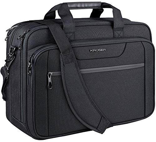 KROSER Laptop Bag Expandable Laptop Briefcase Fits Up to 17.3 Inch Laptop Water-Repellent Shoulder Messenger Bag Computer Bag for Travel/Business/Men/Women-Black