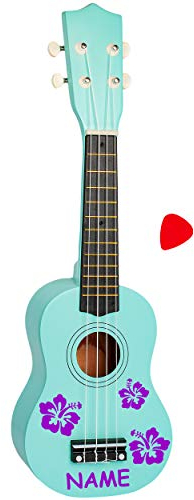alles-meine.de GmbH Ukulele - aus Holz - Motiv & Farbwahl - türkis blau & Blumen & Blüten lila - violett - inkl. Name - 55 cm / 21 inch - Klassik - akustische - Kinder & Erwachse..