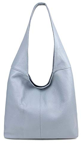 Made in Italy Damen Leder Tasche Shopper Schultertasche Umhängetasche Handtasche Beuteltasche Hobo Bag Ledertasche Nappaleder Blau