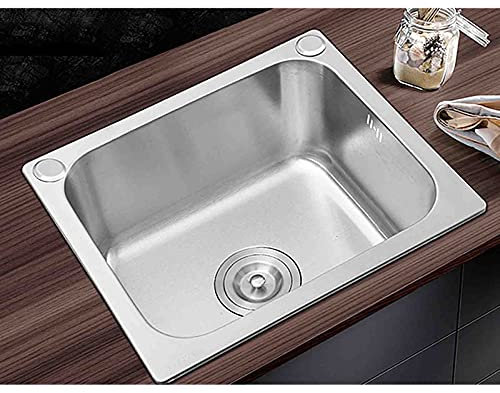 Fregadero pequeño de acero inoxidable, juego de un solo tazón cuadrado, lavabo de cocina, colador, kit de residuos, instalación empotrada en la parte inferior