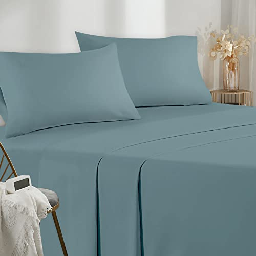Poligino Parure De Lit 140x190/200 4 Pièces en Microfibre - Drap Housse 140x200 cm - Drap Plat 2 Personne 220x280 cm - 2 Taie d'oreiller 50x80 - Haute Qualité - Vert