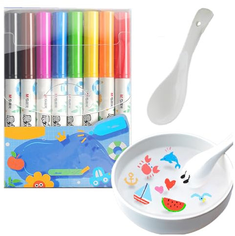 DONGTATA 8-color Magical Water Painting Pen with Spoon Maker Pens Doodle Tools for Kids Floating Painting Pen Watercolor Marker Pens Erasable Washable DIY Imagine…