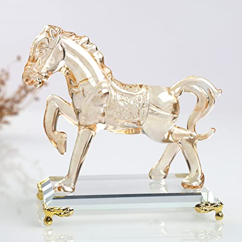DECRZPB Kristall-Ornament Champagner-Pferd Auto-Ornamente Glas-Tierfigur Briefbeschwerer Kunstgeschenk für Geburtstag Basteln Ornament
