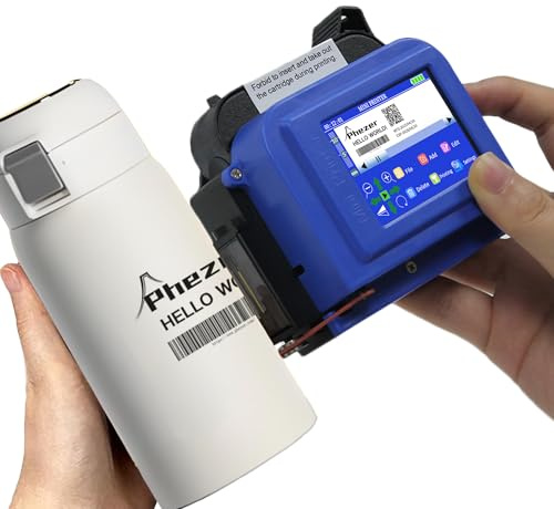 Phezer Upgraded 25.4mm/1 inch Mini Inkjet Printer for All Materials PC11-1, 25 Languages, with Ink Cartridge, Smart Pocket Marking Device for Date Time Barcode Logo Qrcode Batch Number Image Icons