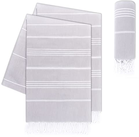 LAYNENBURG Hammam-handdukar i premiumkvalitet med handknutna fransar, 100 % bomull, XXL strandhandduk, Oeko-Tex 100, stor bastuhandduk och resehandduk, 100 x 200 cm, set med 2 (grå)