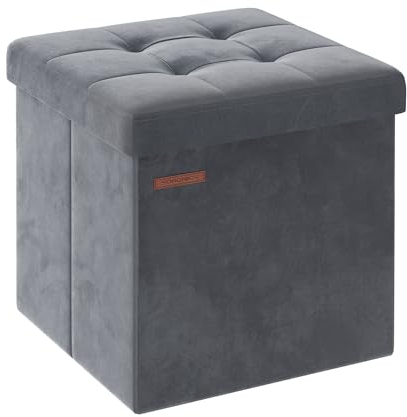 SONGMICS Sitzhocker mit Stauraum, kleine klappbare Sitzbank, 38 x 38 cm Fußbank, Aufbewahrungsbox, bis 300 kg belastbar, für Wohnzimmer Schlafzimmer Schlafsaal, schiefergrau LSF227G01
