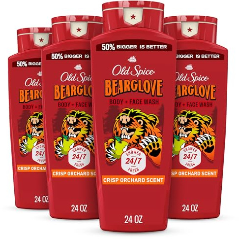 Old Spice Cleansing Body Wash for Men, 3X Defense, 24/7 Shower Fresh with Lasting Scent, 2-in-1 Body & Face Wash, Bearglove with Crisp Orchard Scent, 24 oz (Pack of 4)
