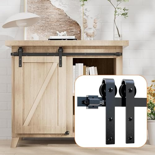 CCJH 76CM/2.5FT Mini Rail Porte Coulissante kit de Quincaillerie Suspendue Interieur pour Meuble TV à Porte Simple Petite Armoire (Cabinet is not included)