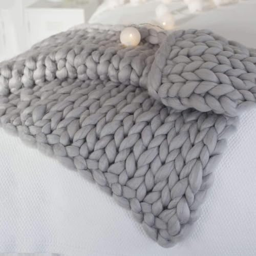 Manta de Punto Grueso, Súper Grueso Acogedor Cálido Manta de Chenilla, Hecho a Mano Lana Manta Tejida Tiro de Cama, Moda Manta de Sofá Estera de Yoga Alfombra Decoración del Hogar Regalo ( Color : Lig
