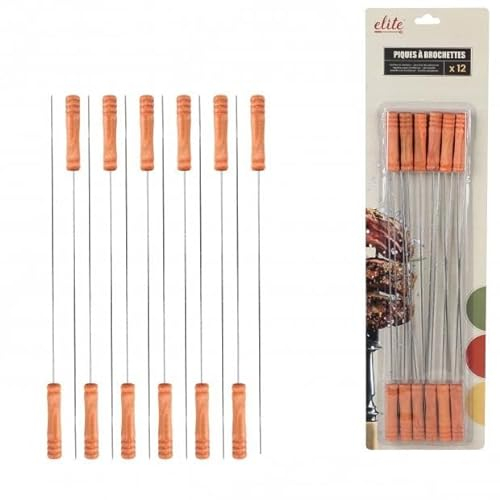 Lot de 12 Pic Piques à brochettes en Métal - 39 Cm - Manche en bois - 478