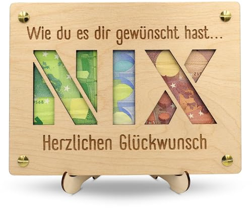 ZUKLA Verpackung für Geldgeschenke XL 20 x 15 cm - Nix Geschenk - Geldgeschenk Verpackung Holz - Eine Originelle Idee, Geld zu Verschenken - Geschenkgutschein - Handmade