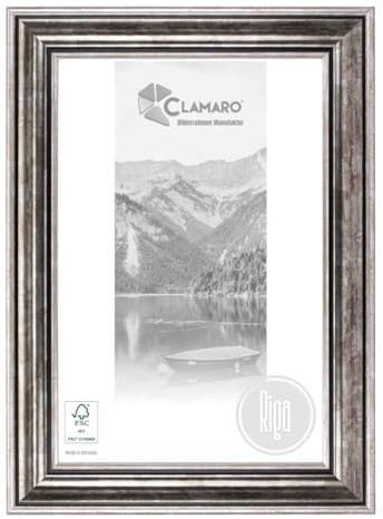 CLAMARO 'RIGA' Bilderrahmen Antik 60x80 Massivholz | Silber Antik | 68 mm breite Shabby Chic Vintage Barock Leiste | Holzrahmen inkl. Acrylglas, Rückwand, Metall Aufhänger