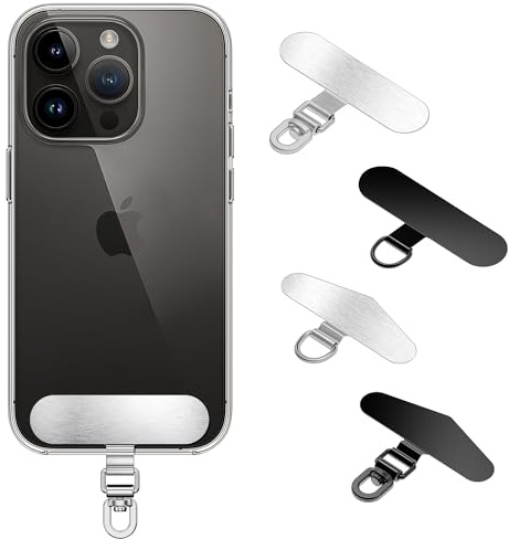 ELV Heavy Duty Phone Tether Tabs: Stainless Steel Metal Phone Tether Tab for iPhone - Phone Lanyard Tabs Phone Strap Replacement Part for All Full Coverage Phone Cases, Silver Black, Universal