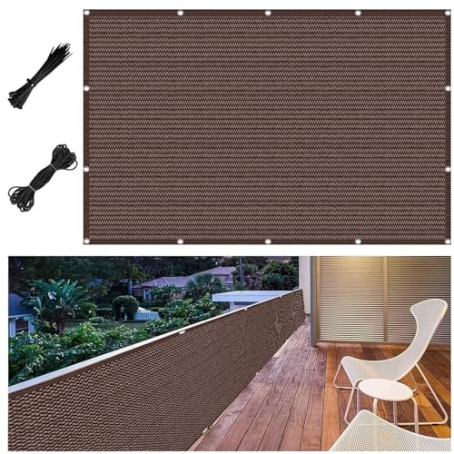 Balkonumspannungen Sichtschutz 105 x 155 cm Ohne Bohren Wind-Und Uv-Schutz, Witterung, Schützt Privatsphäre mit Ösen Balkonbespannung Balkonverkleidung, für Balkon, Braun