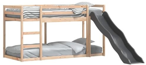 vidaXL Våningssäng rutschkana&stege 90x190 cm massiv furu, loftsäng, ram i våningssäng, våningssäng i trä, våningssäng för barn, dubbel våningssäng