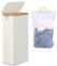 efluky Panier à Linge étroit 63L, Panier à Linge Mince avec Couvercle, Beige Bac à Linge Pliable avec Poignées en Bambou et sac Amovible pour Chambre, Salle de Bain, Buanderie