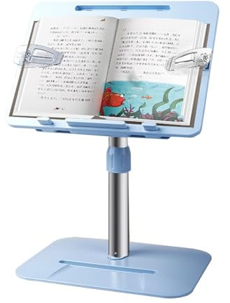 GIZNXBA Buchständer Metall Zum Lesen, Höhenverstellbarer Leseständer Schule Laptopständer Für Den Schreibtisch Klappbarer Kochbuchhalter Metall Buchhalter Leseständer Für Tablet-Reader(Blauw,A)