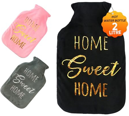LKH Hot Water Bottle with Cover UK - 2L Hot Water Bottle with Super Soft Velvet Cover – 33x20cm Warm Waters Bag for Period Pain Relief, Hand & Feet Warmer, Washable, Leak-Resistant, UK Standard