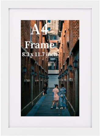 MEGAROOM Cornice portafoto A4, A4, in legno, per scrivania o montaggio a parete, cornice 21 x 30 cm, con vetro acrilico per ritratti e paesaggi (bianco)