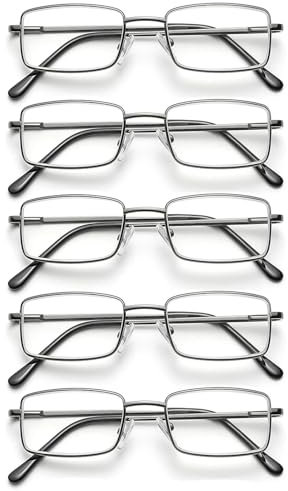 Hubeye 5 Pares Gafas de lectura de Metal para Mujeres y Hombres Ultraligeras Bisagras de resorte Anteojos de lectura Gafas anti luz azul 2.50