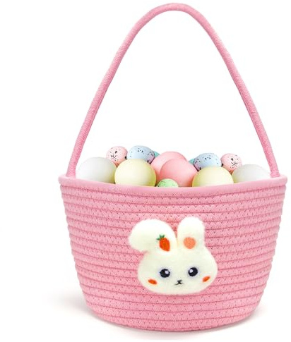 Goodheim Easter Basket for Kids – Small Easter Bunny Basket with Handle, Personalised Easter Gift for Boys & Girls, Perfect for Easter Egg Hunts or Easter Treats Pink