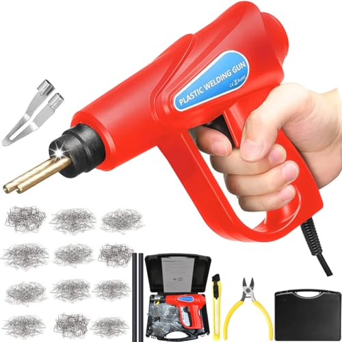 160W Saldatore per Plastica Kit di Riparazione Paraurti con 800 Pezzi 6 Tipi Caldo Cucitrice, Saldatrice per Plastic Riparazion Graffette Saldatura Plastics per Autoparaurti/Auto Ricambi (Rosso)