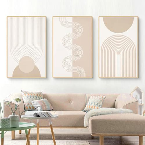 Ueiwffzo 3er Abstrakt Linie Poster Set, Beige Bilder Set, Modern Wandbilder Ohne Rahmen Leinwand Wanddeko Wohnzimmer Deko Schlafzimmer Wandposter (50x70cm)