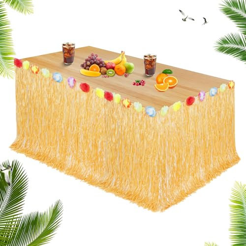 Aomig Gonna Tavolo Hawaiana, Kit di Decorazioni per Feste Hawaiane, con Velcro, Hawaiani Decorazioni, Gonne da Tavolo in Erba Tropicale per Il Partito Luau Hawaiano Decorazioni Spiaggia, 276x75 cm