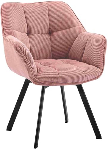 CLP Esszimmerstuhl ergonomisch Jordi Cord, drehbar mit Armlehnen, Polstersessel, 4-Fuß-Metallgestell, bis 150 kg, mit Bodenschonern Farbe rosa