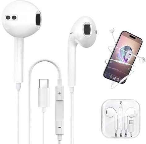 ZFRITP - Auriculares para iPhone 15, auriculares USB C, auriculares con cable USB C, auriculares estéreo HiFi con micrófono y control de volumen, auriculares intraurales para iPhone 15