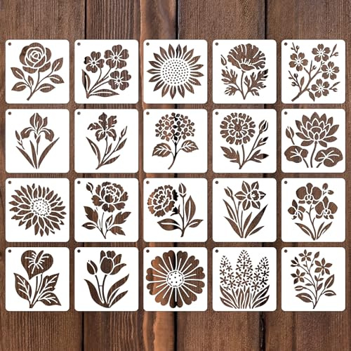 Pochoirs de Fleurs pour la Peinture, Réutilisables pour Peinture Murs Clôtures en Bois Bricolage T-Shirts Toiles