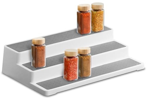 GEEZY 3 Tier Spice Rack for Inside Cupboard - Non Slip Kitchen Cupboard Organiser, Tiered Shelf for Jars Tins Cans Seasonings & Condiments - Space Saving Countertop & Pantry Organiser 36x24.5x8.5cm