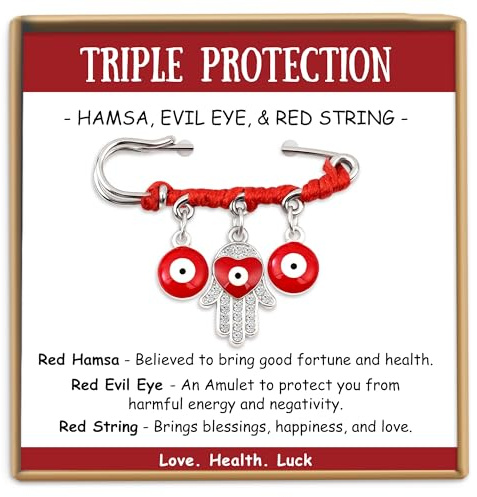 Sereney Evil Eye Hamsa Hand Pin, Protection Amulet Pregnancy/Newborn Gifts | Pregnancy Pin with Red String, Protection Jewelry for Newborn, Pregnancy/New Mom/Baby Shower Gifts