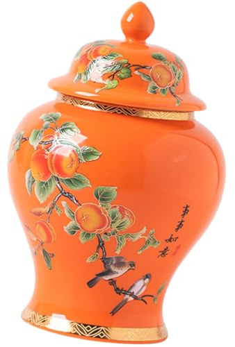 SHINEOFI Keramikbehälter Orange mit Deckel Multifunktionaler Schlichtes und Süßes Design Luftdichter Aufbewahrungsbehälter für Tee für Küche und Schreibtisch