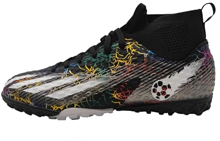 tiebaoGanar Grandes chaussures de football pour enfant - Chaussettes hautes pour garçon - Chaussures de football - Sol ferme - Chaussures de sport professionnelles - Pour l'extérieur - Noir - Pointure