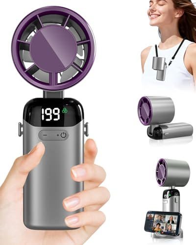 Kouric Ventilatore Portatile Pieghevole con Cordino da Collo, Mini Fan 3500mAh Display LED, 1-199 Velocità e Autonomia 10 Ore, Mani Libere e Fresco Ovunque, per Campeggio e Mezzi Pubblici