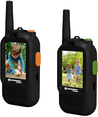 Bresser Youngster Video Walkie Talkies für Kinder mit 2 Zoll Display, aufladbarem Akku, Stimmenverzerrer, USB C Ladekabel