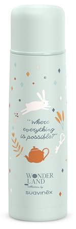 Suavinex, Termo Líquidos para Bebé. Termo Acero Inoxidable con Cierre Hermético y por Pulsación. Bebidas Calientes y Frías. Termo Agua Caliente. Ideal Preparar Biberones. 500 ml. Wonderland, Verde