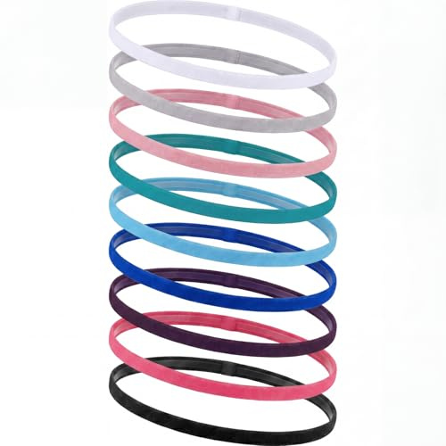 9 Pieces Thick Non-Slip Elastic Sport Headbands, Elastic Silicone Grip Exercise Hair and Sweatbands for Yoga (Assorted Colors)