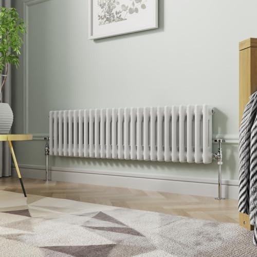 NRG 300 X 1190 mm Gloss White Horizontal Cast Iron Radiator Double Panel | Radiator Wall Mounted, Traditional Column Radiator, Designer Radiator, Central Heating Rad, for Kitchen, Bedroom, Bathroom
